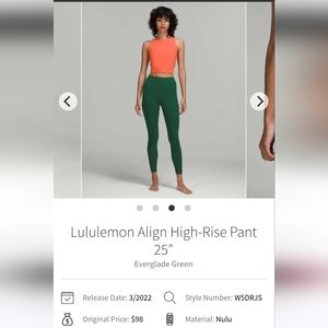 Lululemon Align High-Rise Pant Sz 12 Everglade Green